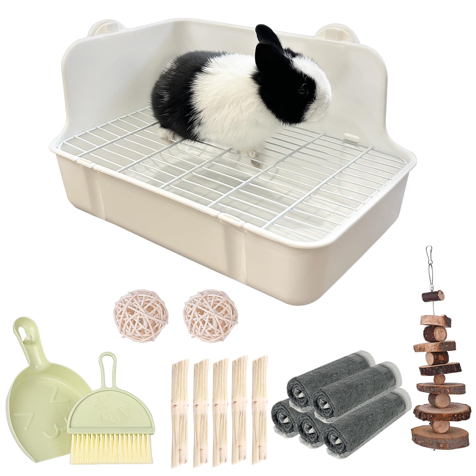 RUBYHOME Rabbit Litter Box Bunny Litter Box Guinea Pig Potty Trainer Corner Bedding Pet Potty Pan for Rabbit Guinea Pig Ferret Small Animal Cage Accessories