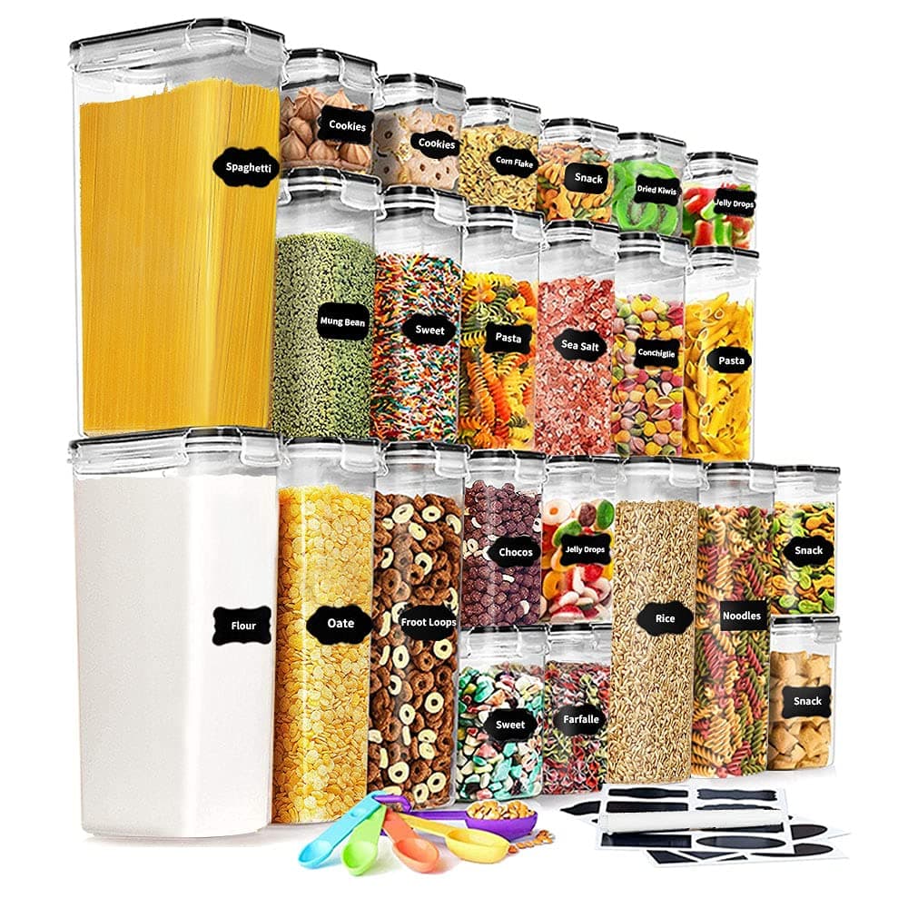 LENND Airtight Food Storage Container Set - 24 Piece, Kitchen & Pantry Organization, BPA-Free, Plastic Canisters with Durable Lids Ideal for Cereal, Flour & Sugar - Labels, Marker & Spoon Set