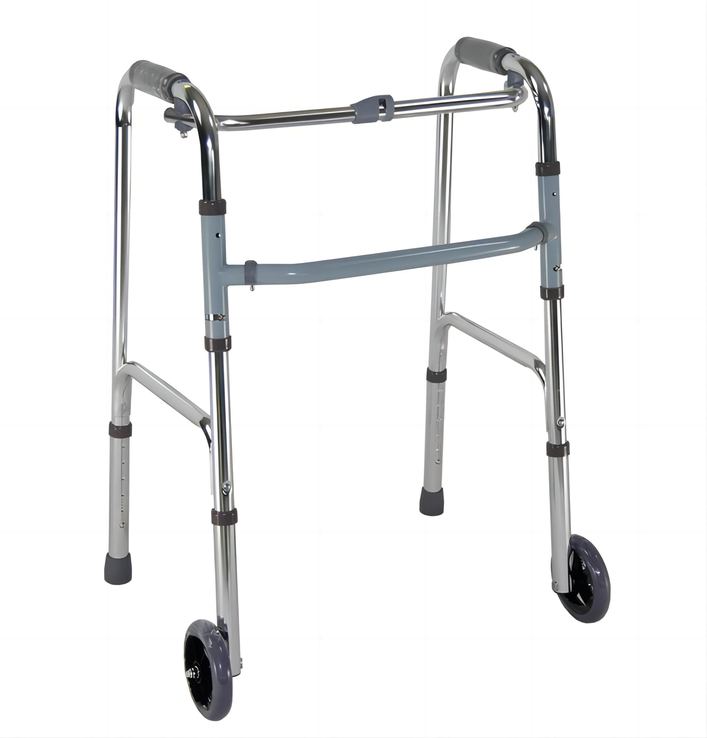 COOLBABY Lightweight Folding Walker with Single Release, 5 Inch Wheels, Adjustable Height, No Assembly Needed Support up to 136 KG