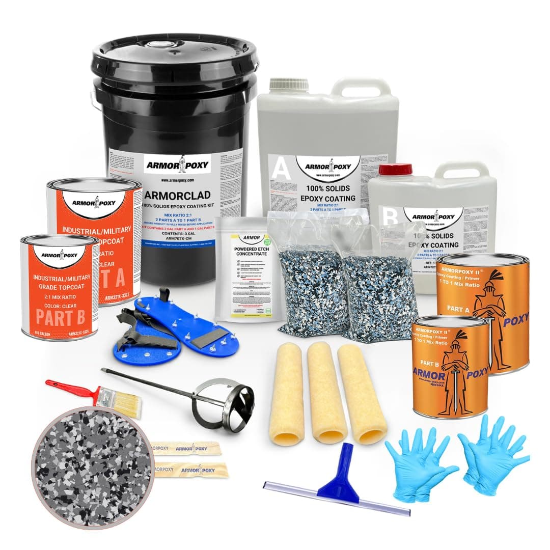 ArmorPoxy Luxury Design Epoxy Floor Kit – 100% Solids - Professional-Grade 4-Layer System w/Color Chips – UV-Resistant, Chemical-Proof Garage & Commercial Flooring – DIY-Friendly I 600 Sq Ft - Wombat
