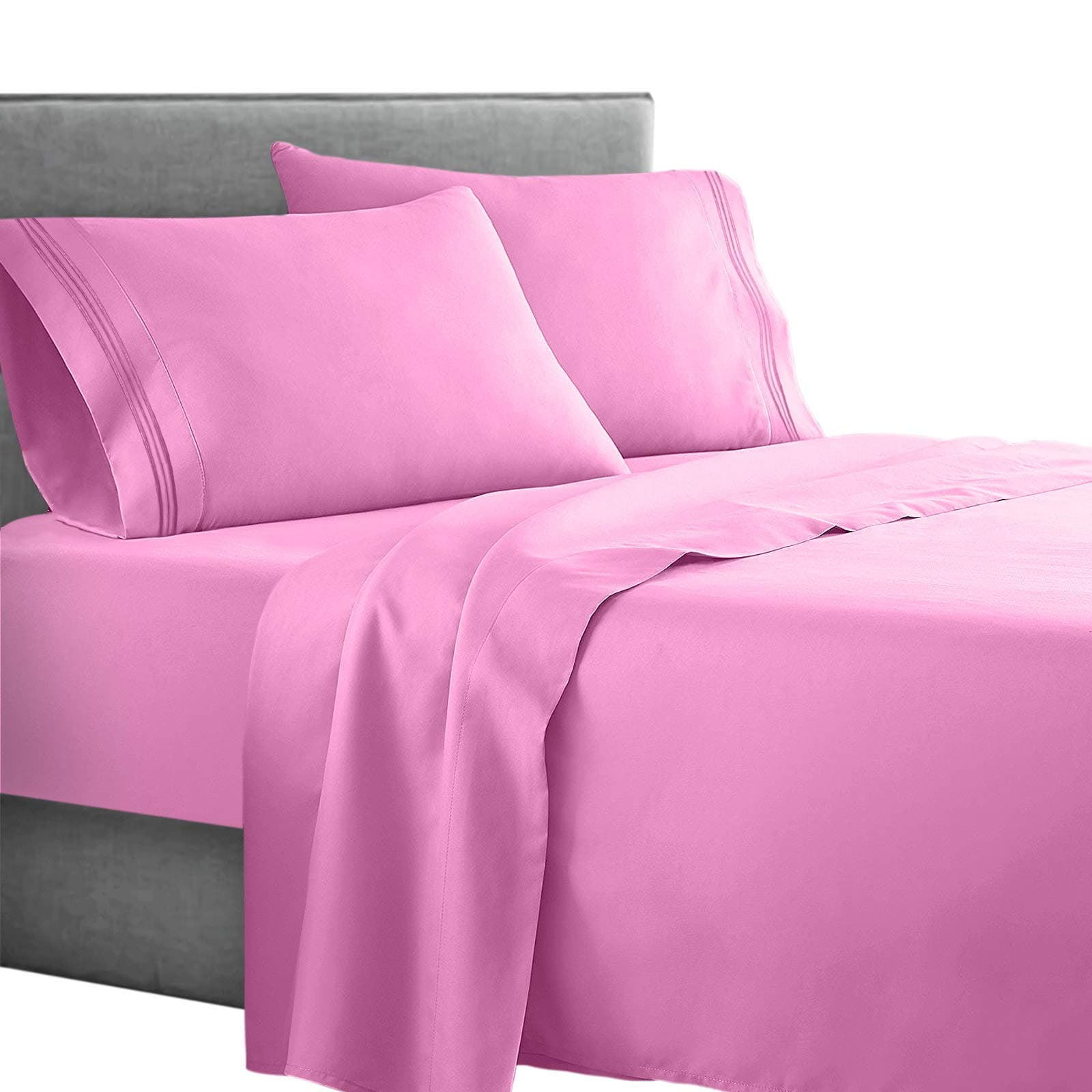 Clara Clark Supreme 1500 Collection 4pc Bed Sheet Set - King Size, Strawberry Pink, Woot_15_sht-k-Ltpink
