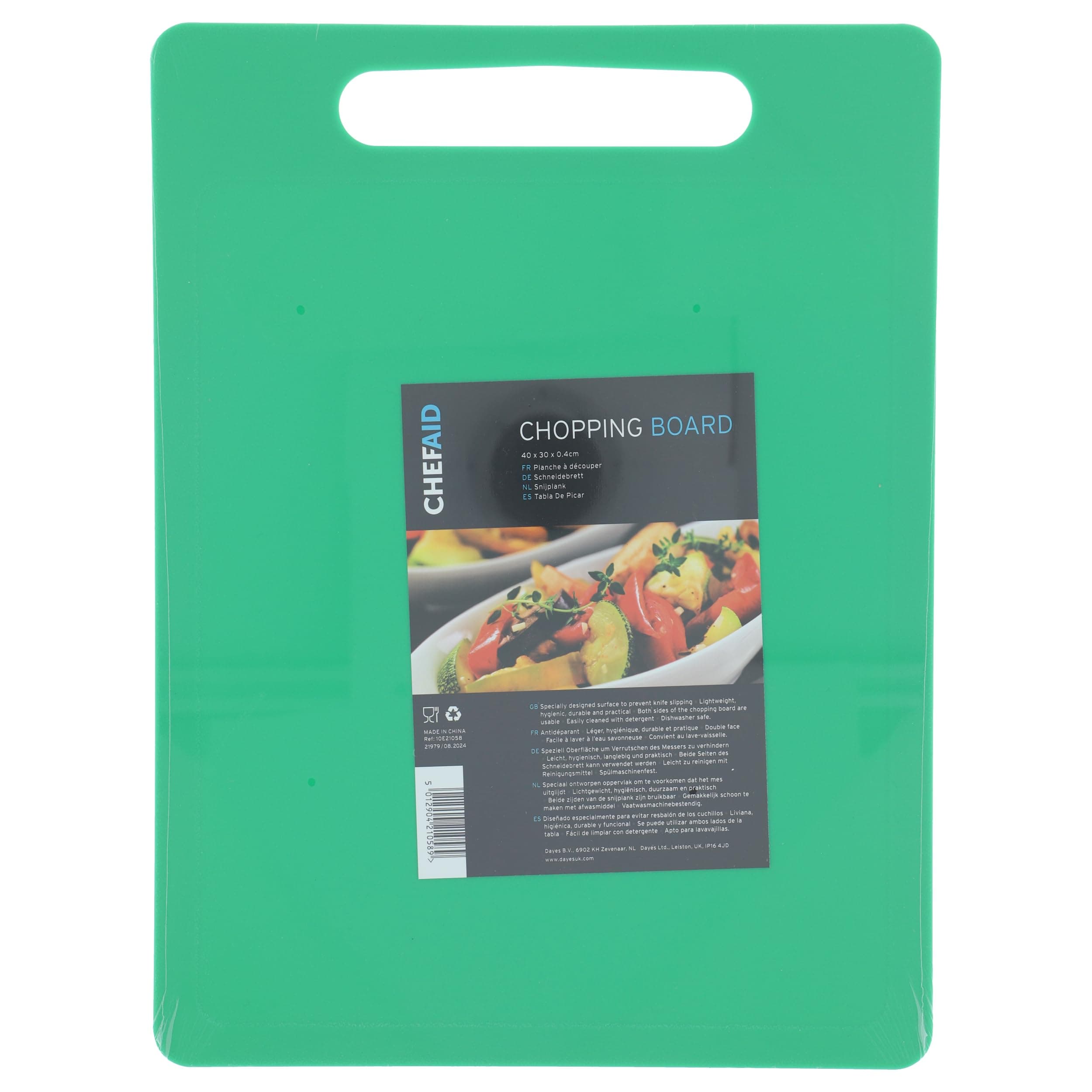 Chef Aid Large Green Poly Chopping Board, Multipurpose Anti-Slip Surface, Easy Clean and Dishwasher Safe with Handle, 40 x 30cm, Other Colour Options Available