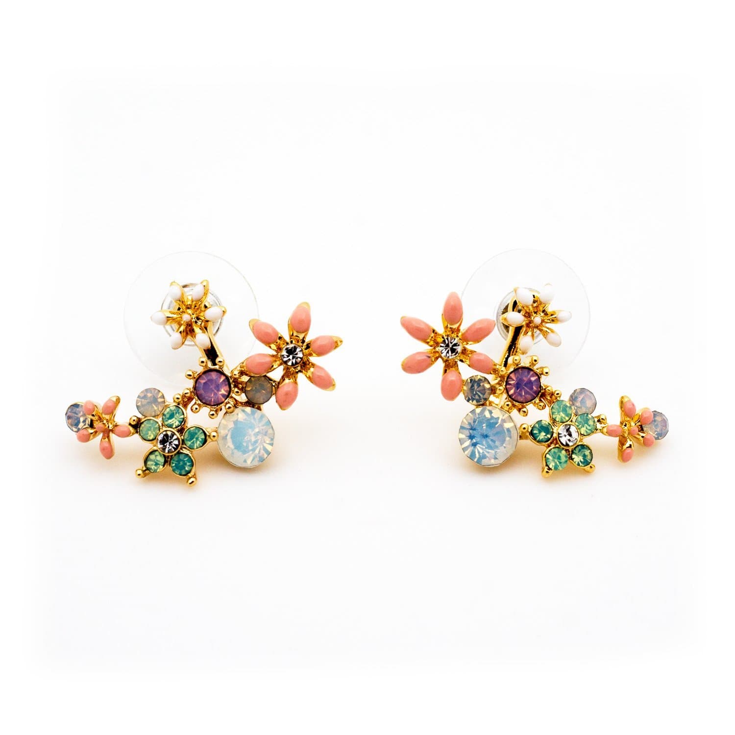 Flower Gem Crystal Ear Jacket Earring in Pastel Pink