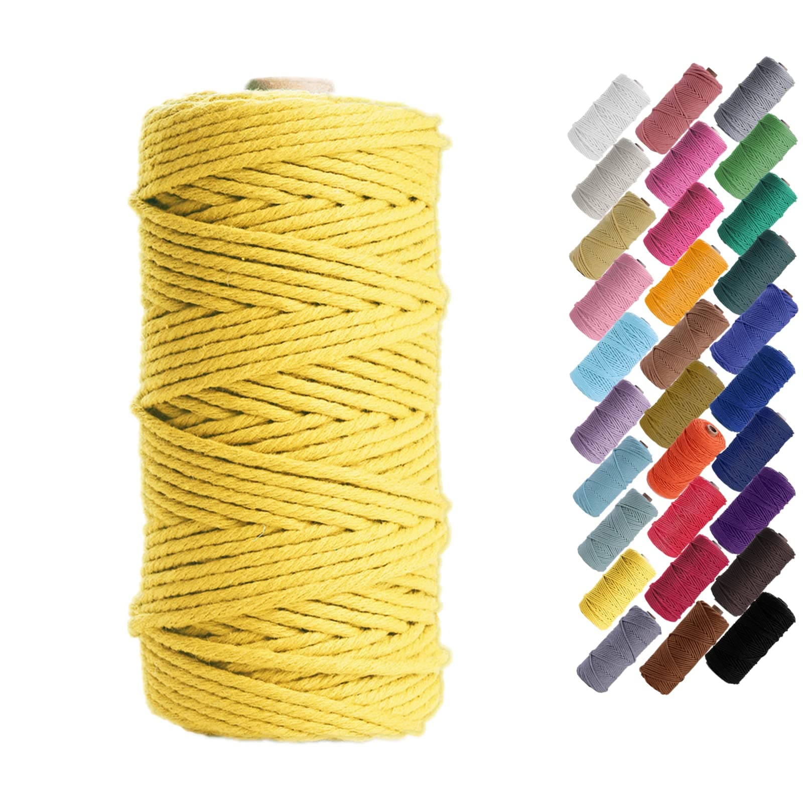 Macrame Cord Natual Macrame Cotton Cord DIY Craft Cord Spool Twine Rustic String Cotton Rope for Wall Hanging,Plant Hangers,Crafts,Knitting,Decorative Projects 3mm x100m (Yellow)