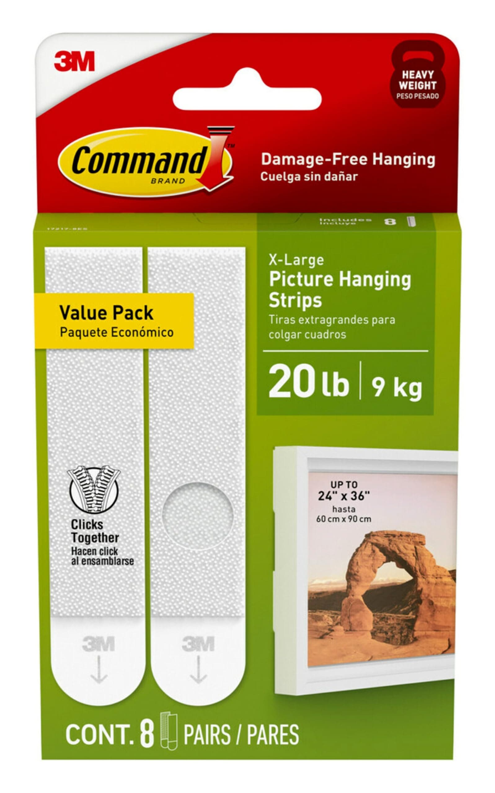 Command 17217-8ES Hanging Strips, X-Large, White, 8 Count