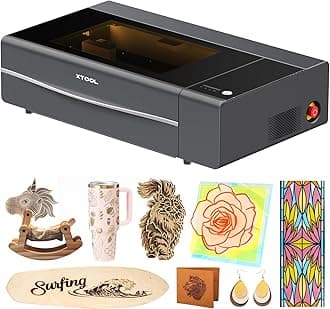 xTool P2S 55W CO2 Laser Cutter, Smart Desktop CO2 Laser Engraver and Cutter Machine, Dual Smart 16MP Cameras, 3D Curved Cylinder Engraving, Create with Wood and Metal Acrylic Glass Fabric Leather