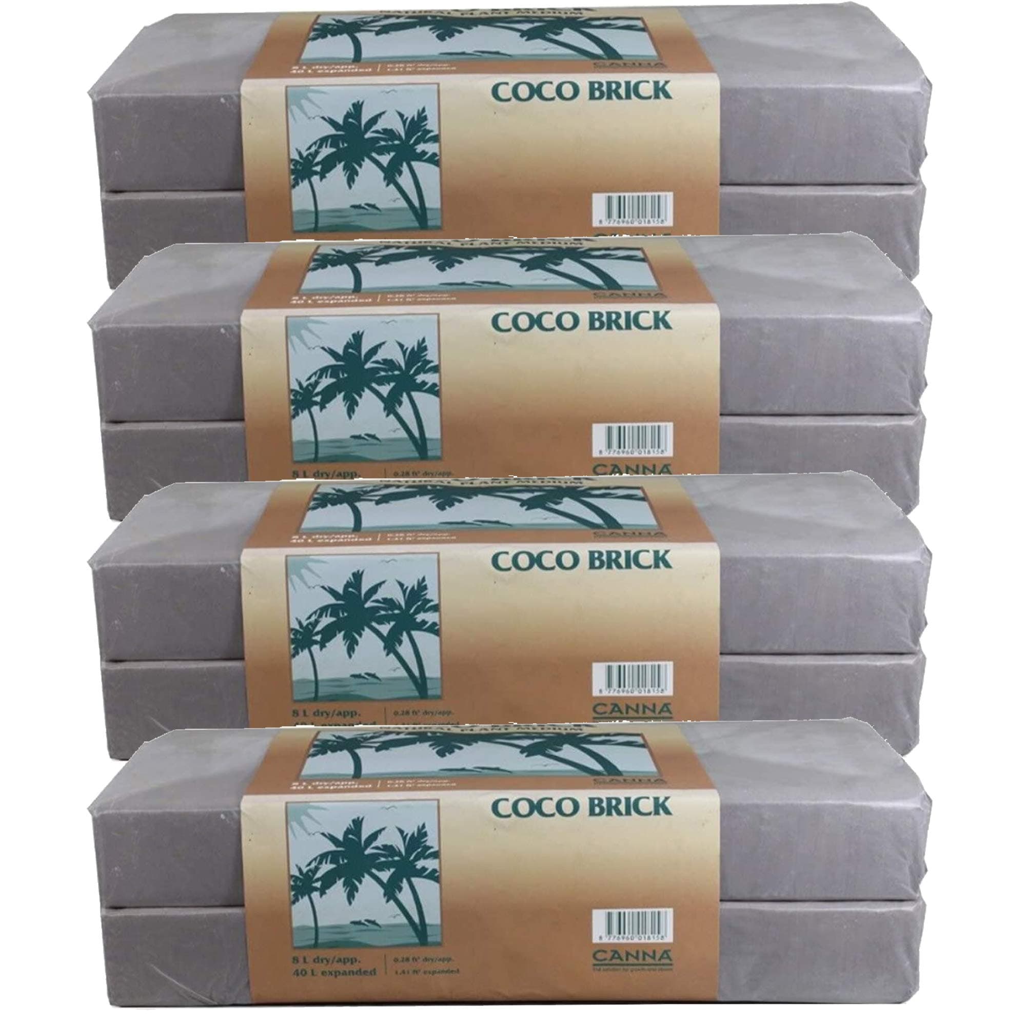 Canna Coco Brick 40L Expandable Natural Plant Medium Soil Substrate, 40 Liter Expanded - 8 Liter Dry, Reusable (4)