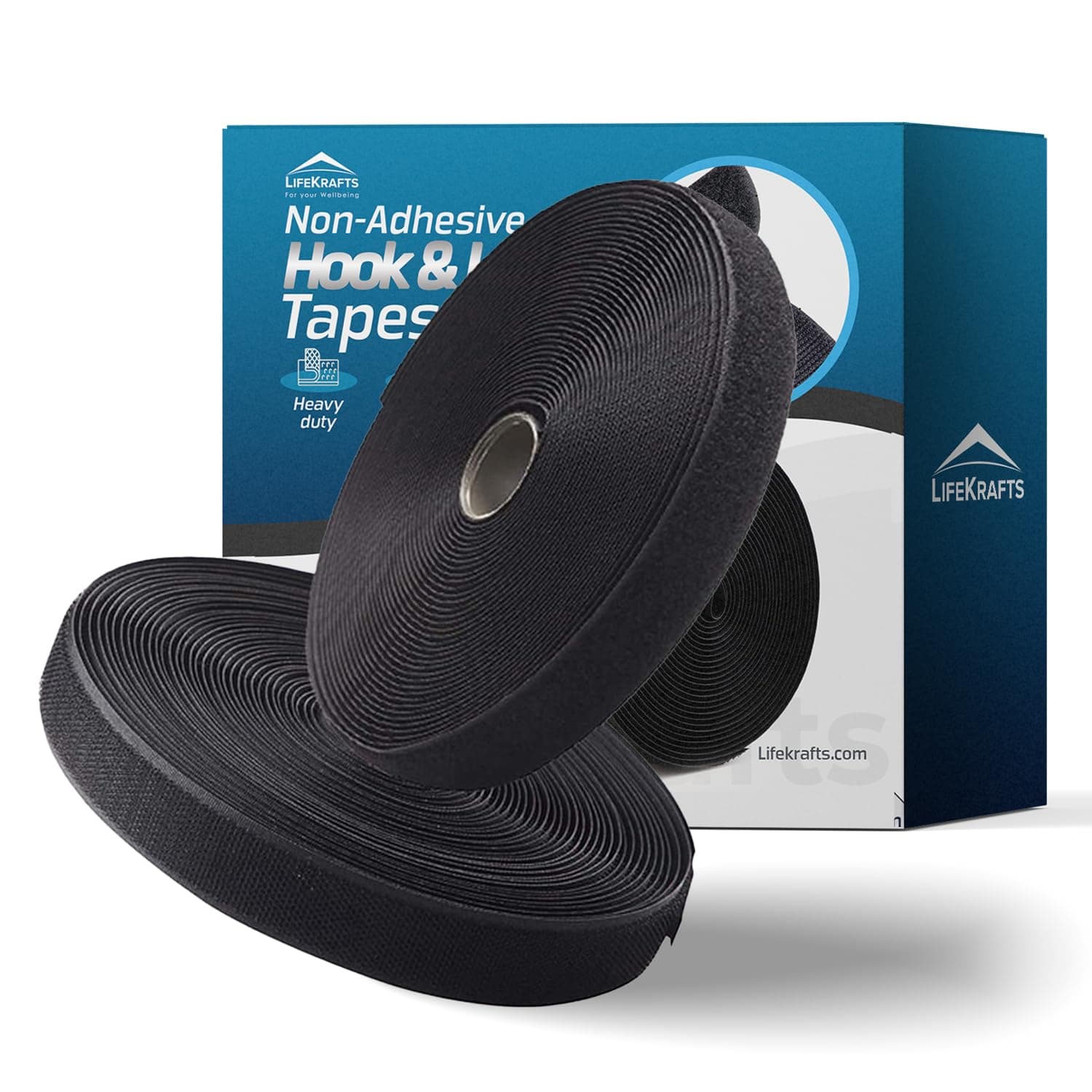 Non Adhesive Hook Tape & Non Adhesive Loop Tape - Fabric Fastener Interlocking Tape for Sewing, Tailoring, DIY Crafts, Clothes, Shoes, Bags & Home Use (5M x 25mm, Black)