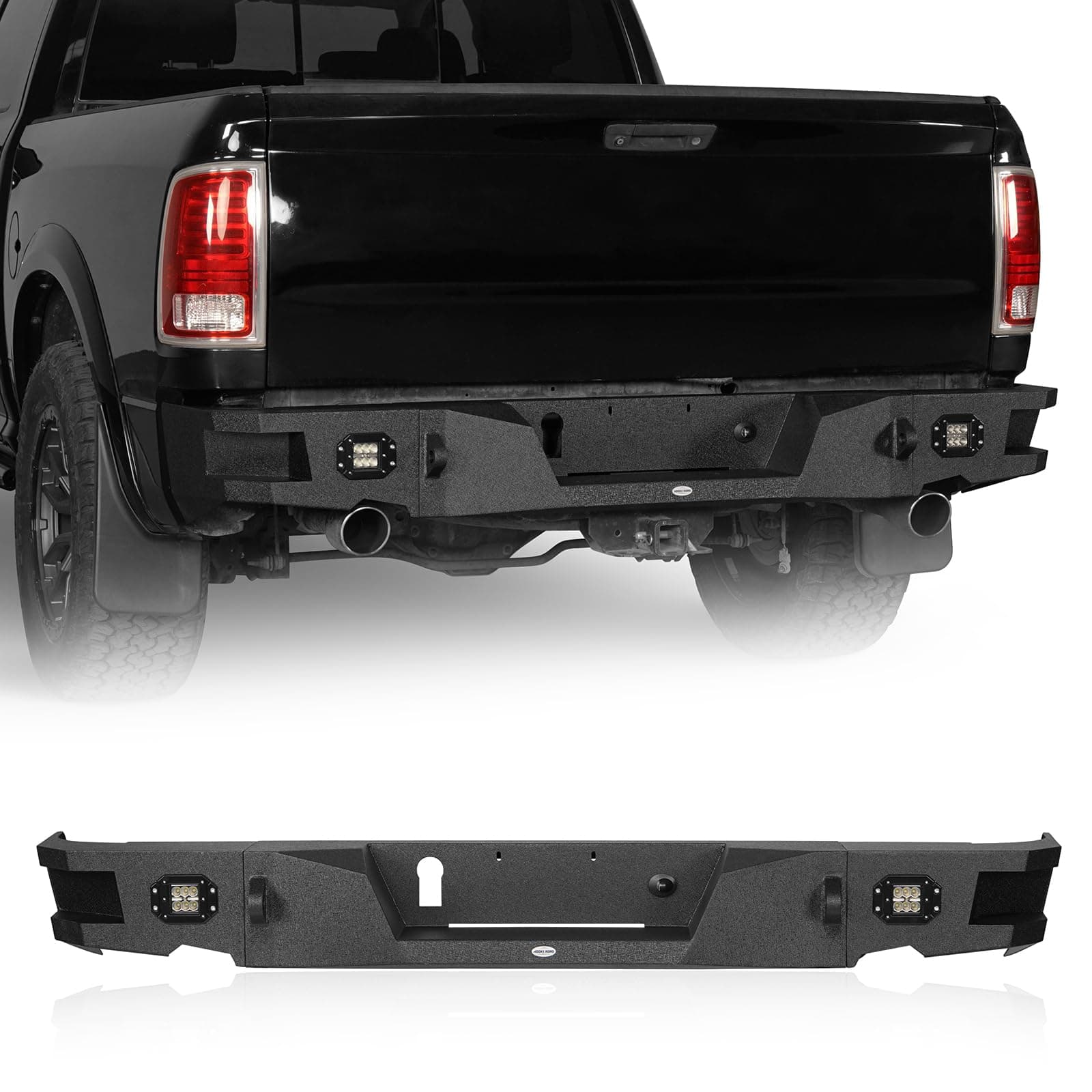 Hooke Road Ram 1500 Rear Bumper Back Step Bumper with LED Lights for 2009-2018 Dodge Ram 1500 & 2019-2024 Ram 1500 Classic Pickup Truck