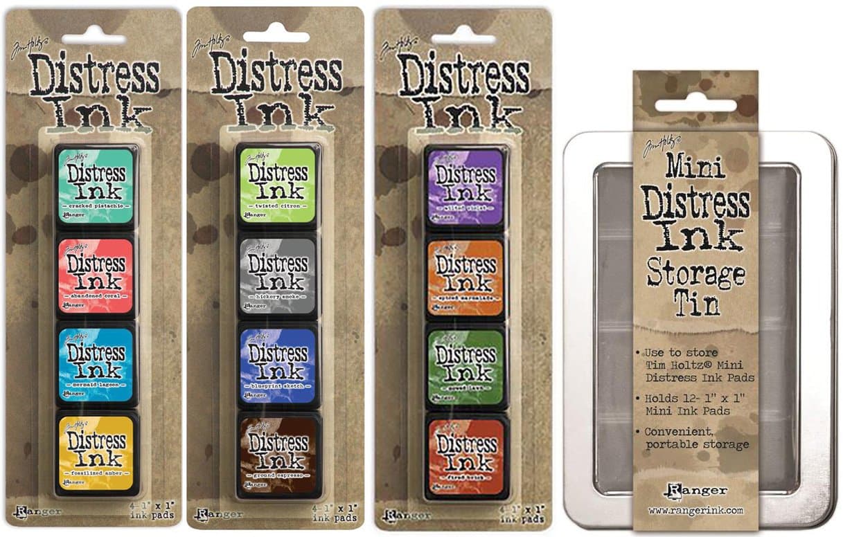 Tim Holtz Distress Mini Ink Pad Kits with Storage Tin - #13, 14, 15 - Bundle of 4