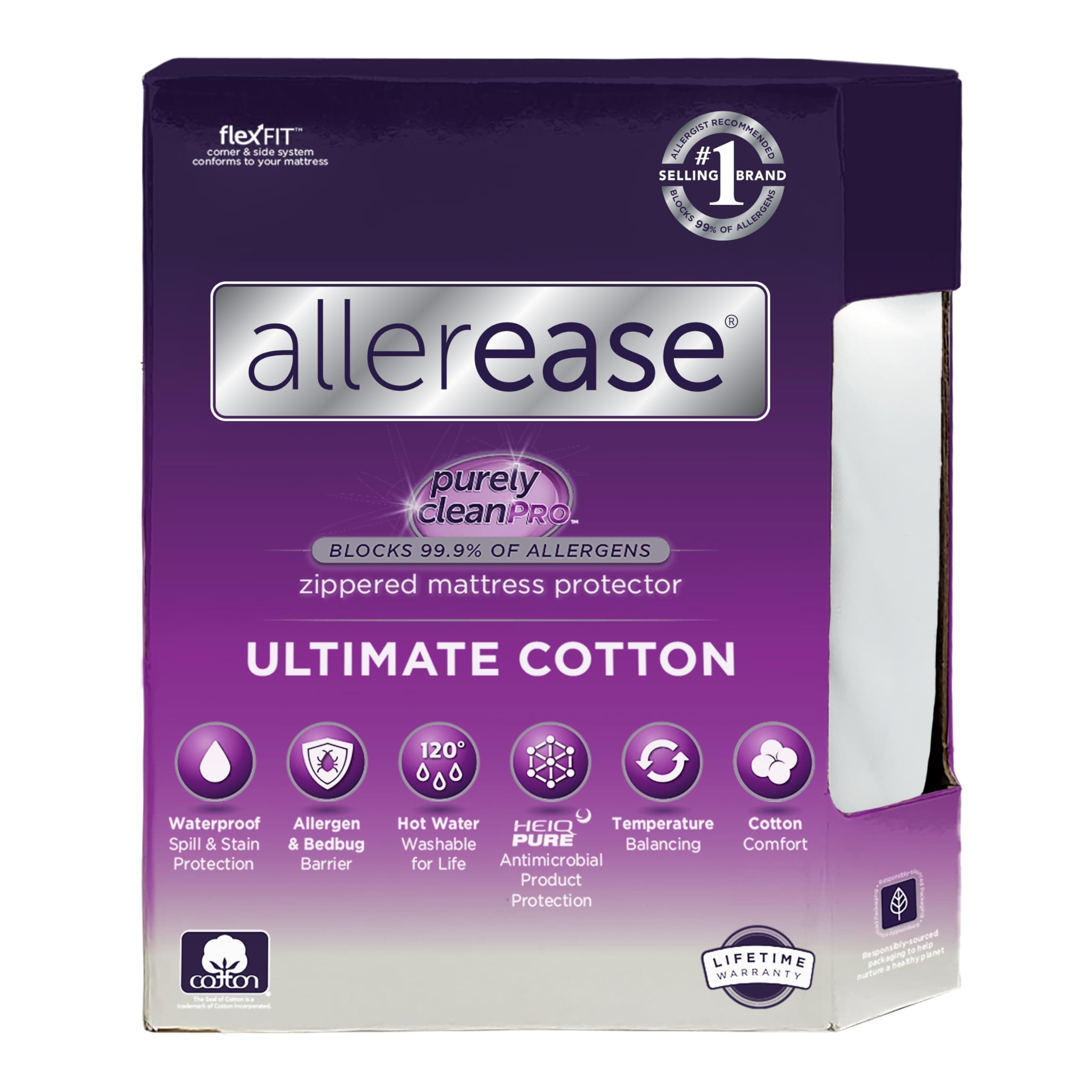 AllerEase Ultimate Cotton Top Allergy Protection and Comfort Zippered Mattress Protector Queen, White