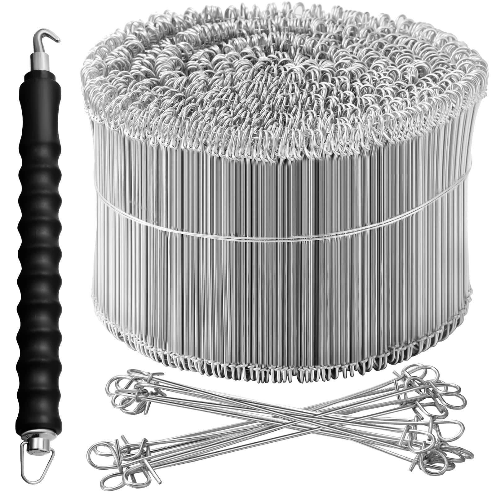 1000 Pieces Double Loop Wire Bar Ties 16 Gauge Rebar Tie Wire with 1 Piece Automatic Rebar Tie Wire Twister Rebar Tie Tool for Securing Rebar, Sandbags and More