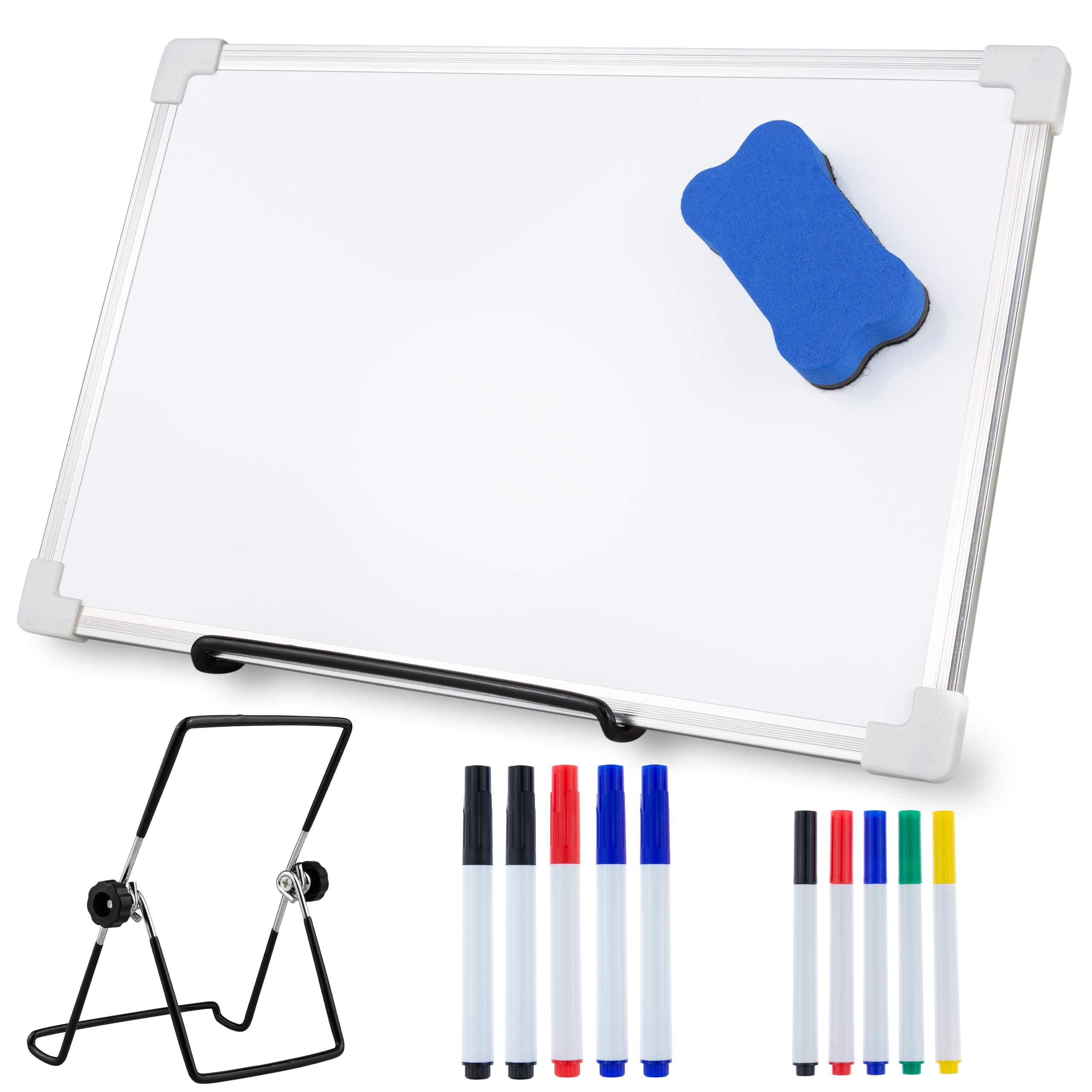 A4 Whiteboard Mini Small Pack with 10 Pens Magnetic Eraser Desk Holder Stand Touch Fastener