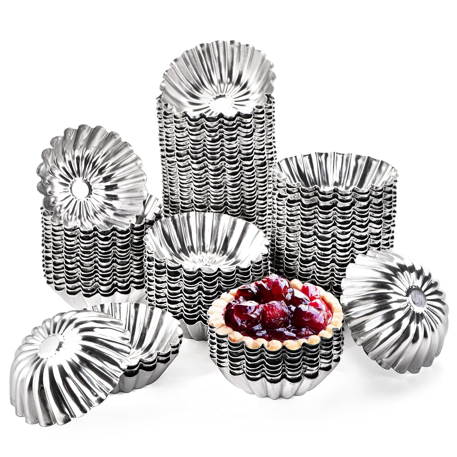 Dicunoy 100 PCS Egg Tart Molds for Baking, 3" Mini Tart Pie Pan, Aluminum Brioche Mold, Reusable Ensaymada Molder Filipino, Brioche Tins Mould for Tart Shells, Cupcakes, Mini Cake, Pudding, Muffin