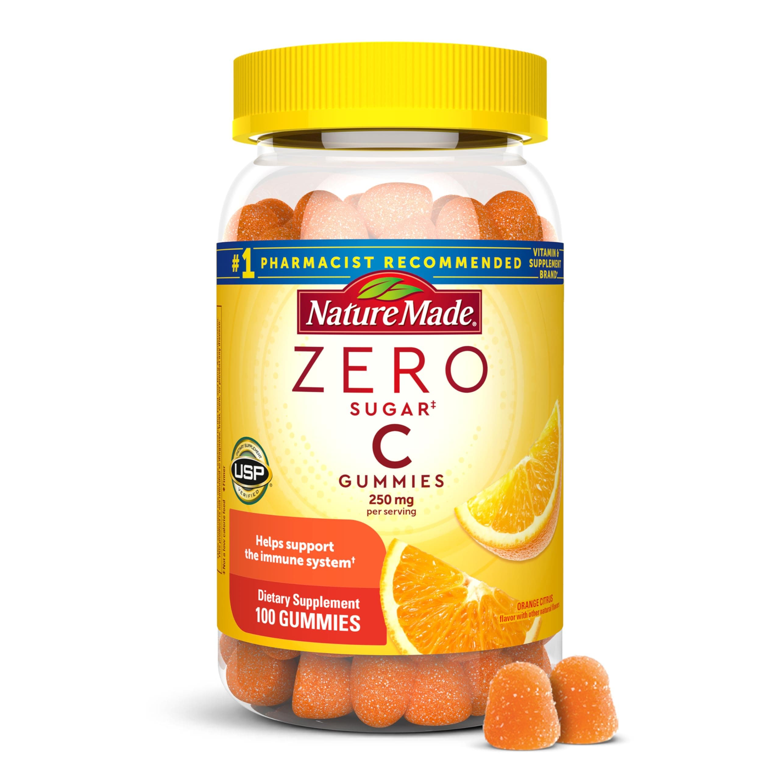 Nature Made Zero Sugar Vitamin C Gummies 250 mg per Serving, Immune & Antioxidant Support, 100 Sugar Free Gummies, 50 Day Supply