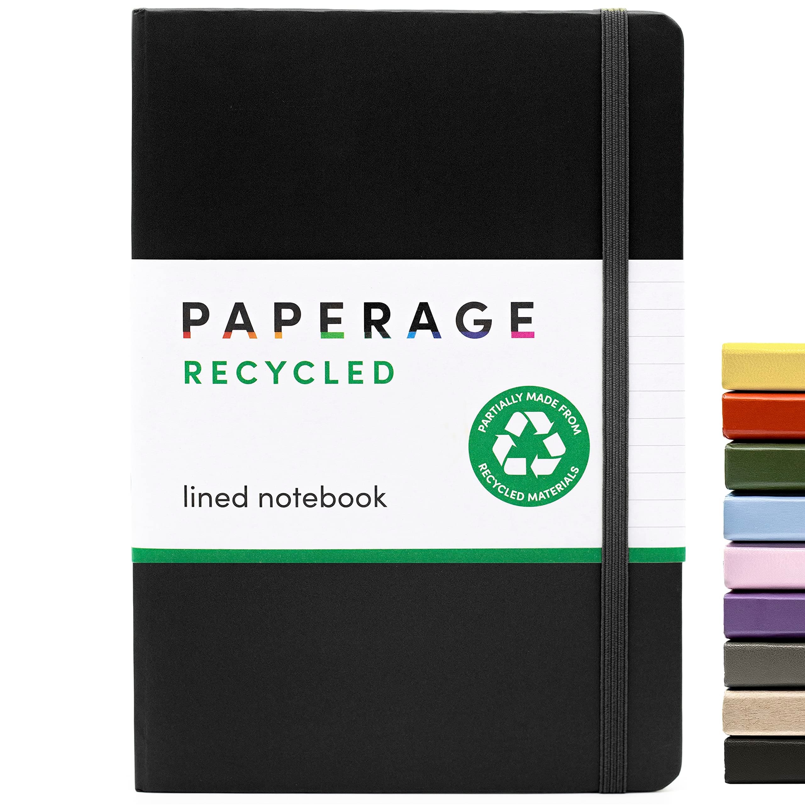 PAPERAGE Recycled Lined Journal Notebook, (Black), 160 Pages, Medium 5.7 inches x 8 inches - 100 gsm Thick Paper, Hardcover